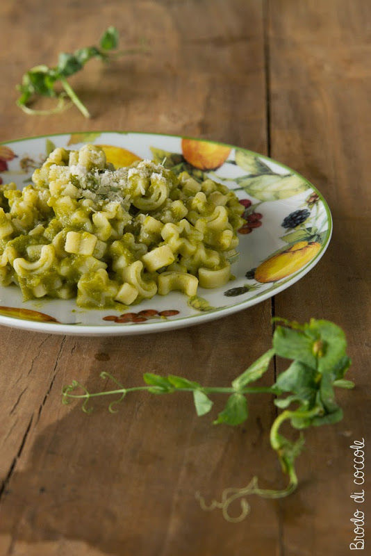 Pasta con crema di baccelli di piselli