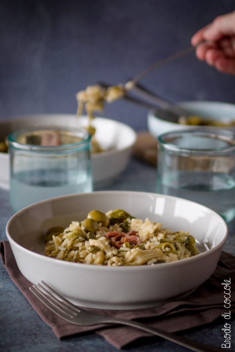 Risotto con scarole e acciughe