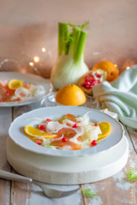 Carpaccio di salmone, finocchi e arance